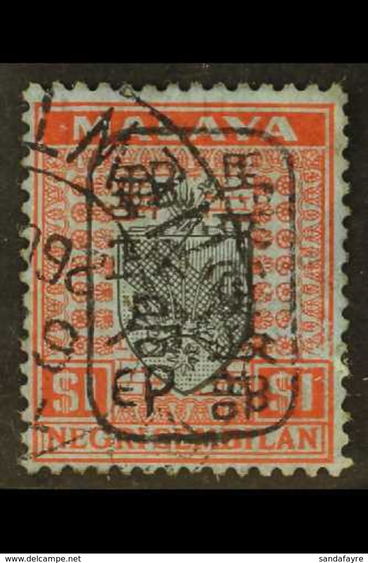 GENERAL ISSUES $1 Black And Red On Blue Of Negri Sembilan Ovptd Single Frame Chop, SG J171, Very Fine Used. Scarce. For  - Other & Unclassified