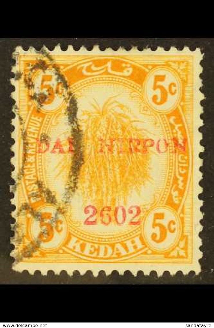 KEDAH 1942-43 5c Yellow With "NIRPON" Overprint Error (SG J4 Variety), Very Fine Used. For More Images, Please Visit Htt - Sonstige & Ohne Zuordnung