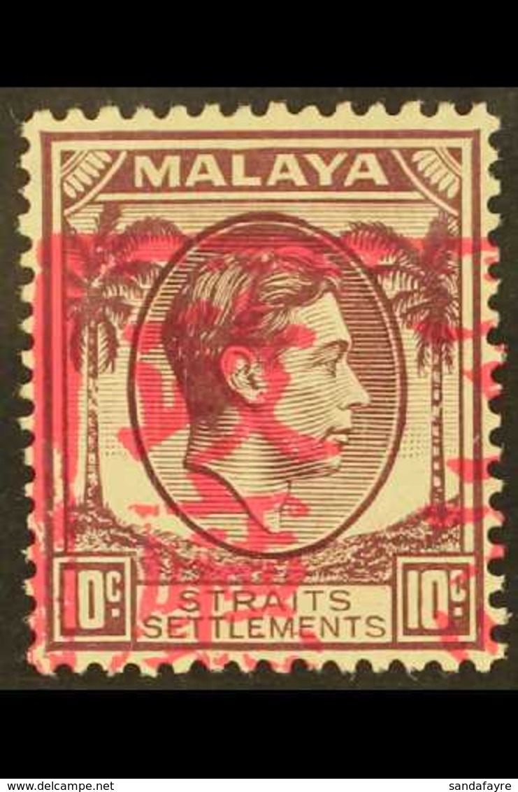 MALACCA 1942 10c Dull Purple With Red Handstamp, SG J50, Mint Lightly Hinged. For More Images, Please Visit Http://www.s - Other & Unclassified
