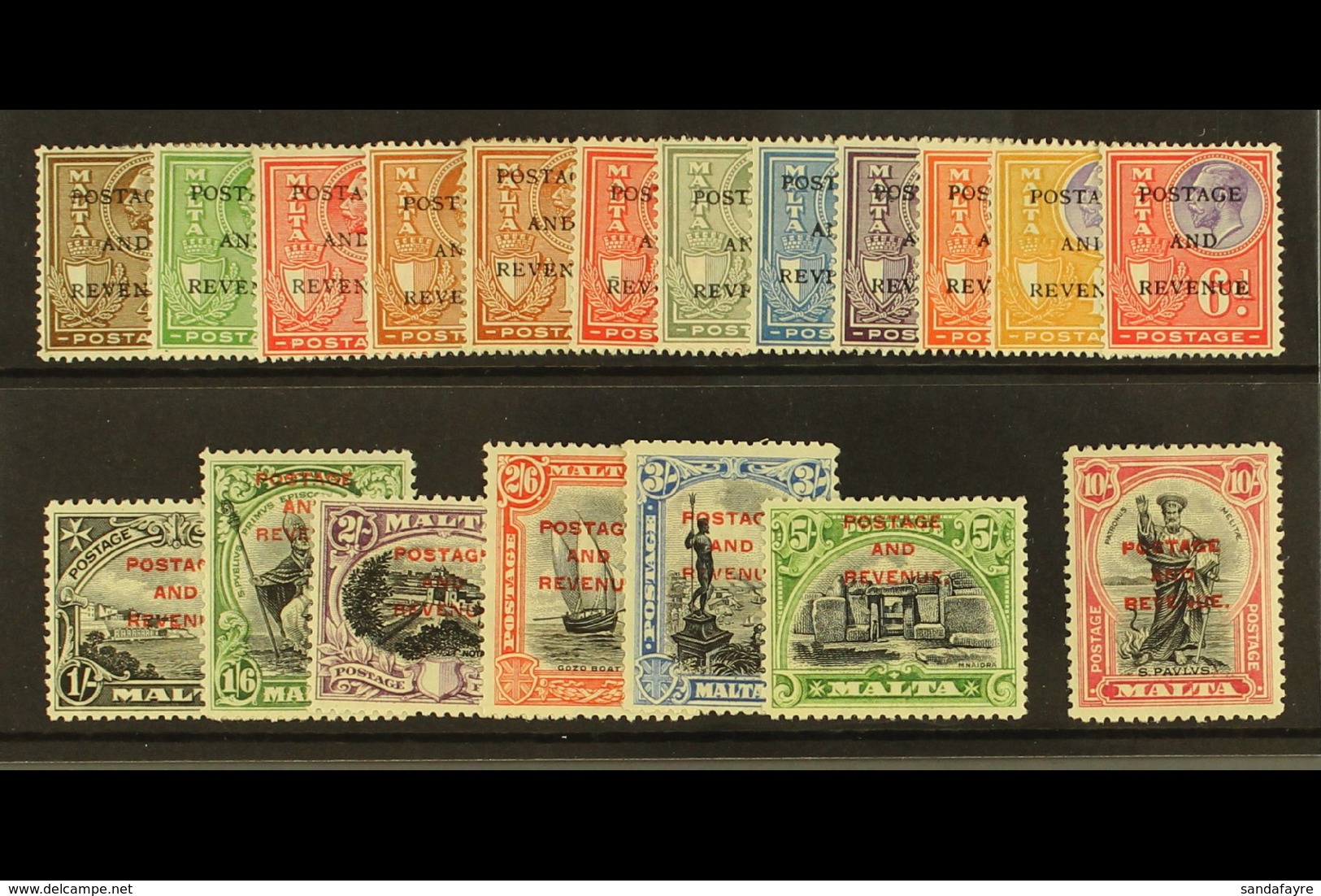 1928 St Paul, Postage And Revenue Ovpt Set Complete, SG 174/92, Very Fine And Fresh Mint. (19 Stamps) For More Images, P - Malte (...-1964)