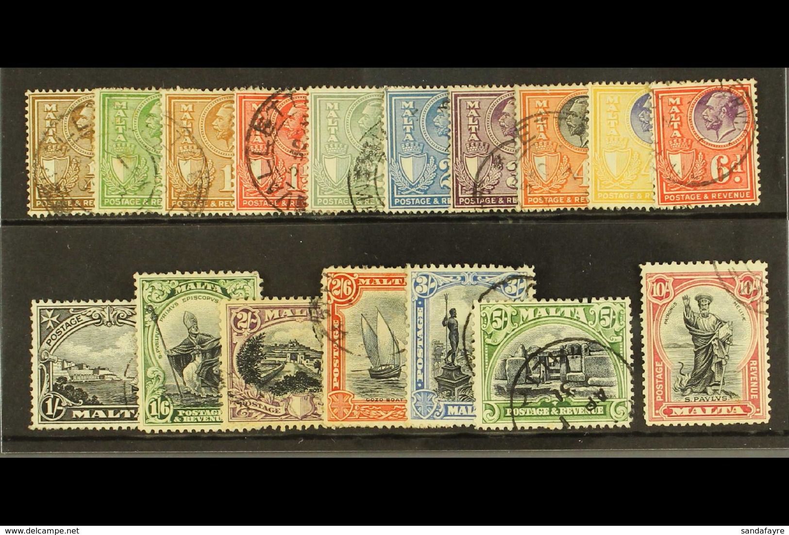 1930 St Paul Set Inscribed "Postage/Revenue", SG 193/209 Complete, Fine To Very Fine Used. (17 Stamps) For More Images,  - Malte (...-1964)