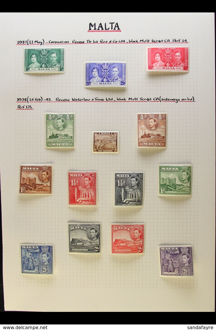 1937-1951 COMPLETE FINE MINT COLLECTION On Leaves, All Different, Inc 1938-43 Set, 1948-53 Opts Set, 1949 Wedding Set Et - Malta (...-1964)