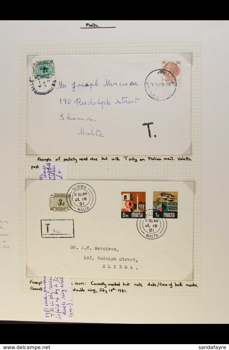 POSTAGE DUES 1973 Issue Incl. Three First Day Covers (two Different Printed Envs & A Plain Env), Plus Group Of Taxed Cov - Malte (...-1964)