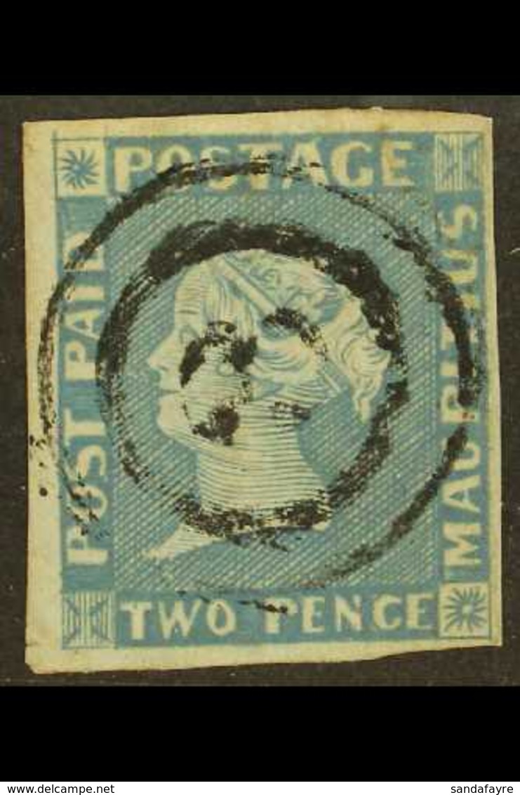 1848-59 2d Blue, Early Impression (position 8), SG 8, Very Fine Used With 4 Margins, Neat Numeral Target Cancellation &  - Mauritius (...-1967)