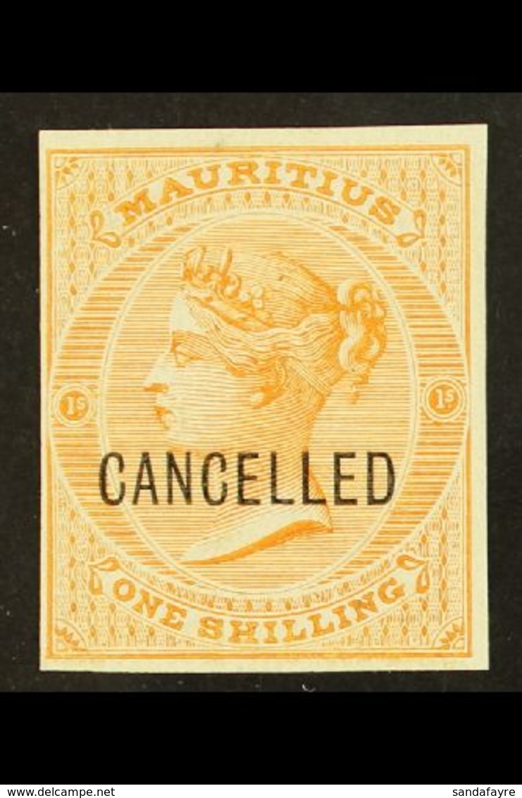 1872 1s Orange (as SG 70) IMPERF PROOF On Thick Unwatermarked And Ungummed Paper, Overprinted "CANCELLED", Very Fine Unu - Maurice (...-1967)