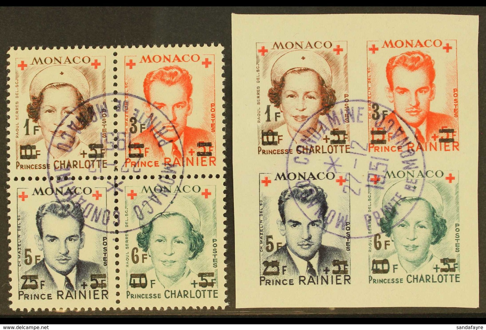 1951 Red Cross Surcharges Perf & Imperf Se-tenant BLOCKS Of 4 (Yvert 379A/82A & 379B/82B, Michel 451/54 A+B), Superb Cds - Autres & Non Classés