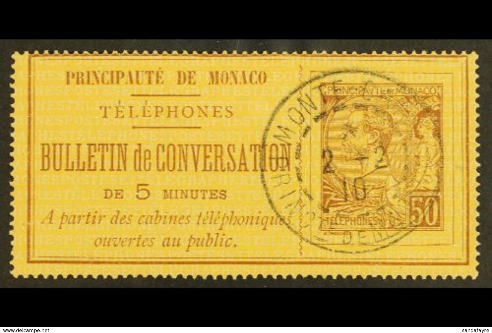 TELEPHONE STAMP. 1886 50c Brown On Yellow, Yvert 1, Very Fine Used. Scarce. For More Images, Please Visit Http://www.san - Other & Unclassified