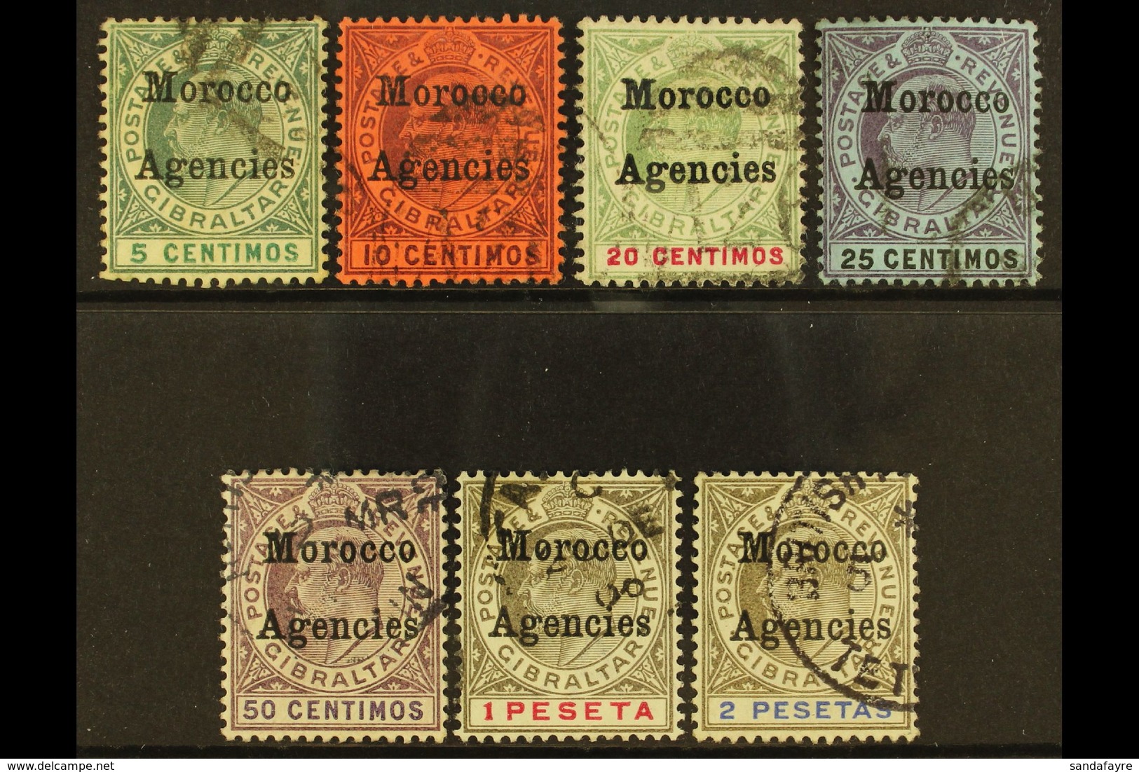 1903-05 Overprints On Gibraltar Complete Set, SG 17/23, Used, The 20c With Crease But All Others Fine Incl The 50c, 1p,  - Autres & Non Classés