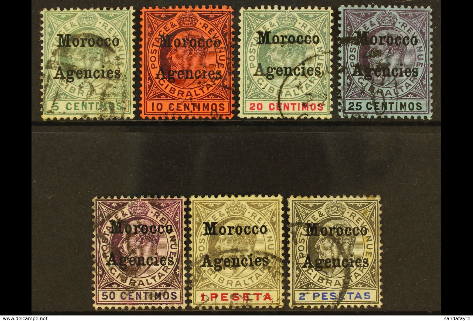 1905-06 Overprints On Gibraltar Complete Set, SG 24/30, Used, The 2p Is With Tone Spots. (7 Stamps) For More Images, Ple - Autres & Non Classés