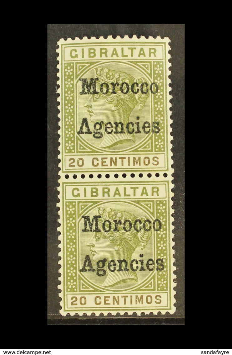 GIBRALTAR ISSUES OVERPRINTED 1898 20c Olive Green And Brown, Variety "inverted V For A", SG 3 + 3a, In Vertical Pair Wit - Sonstige & Ohne Zuordnung