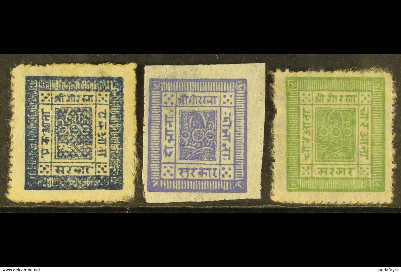 1898-1903 Pin-perf Basic Set, 1a Blue, 2a Violet And 4a Yellow-green (SG 18, 20/21, Scott 18/19 & 22, Hellrigl 19, 21/22 - Nepal