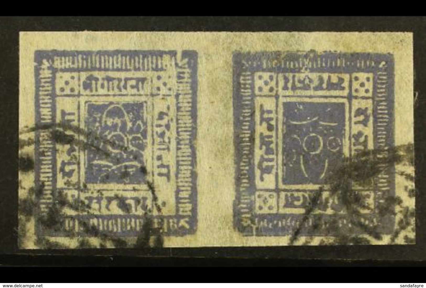 1905 2a Violet-blue Imperf From Setting 20, TETE-BECHE PAIR, H&V 16c (SG 15a), Very Fine Used With 4 Margins. For More I - Nepal