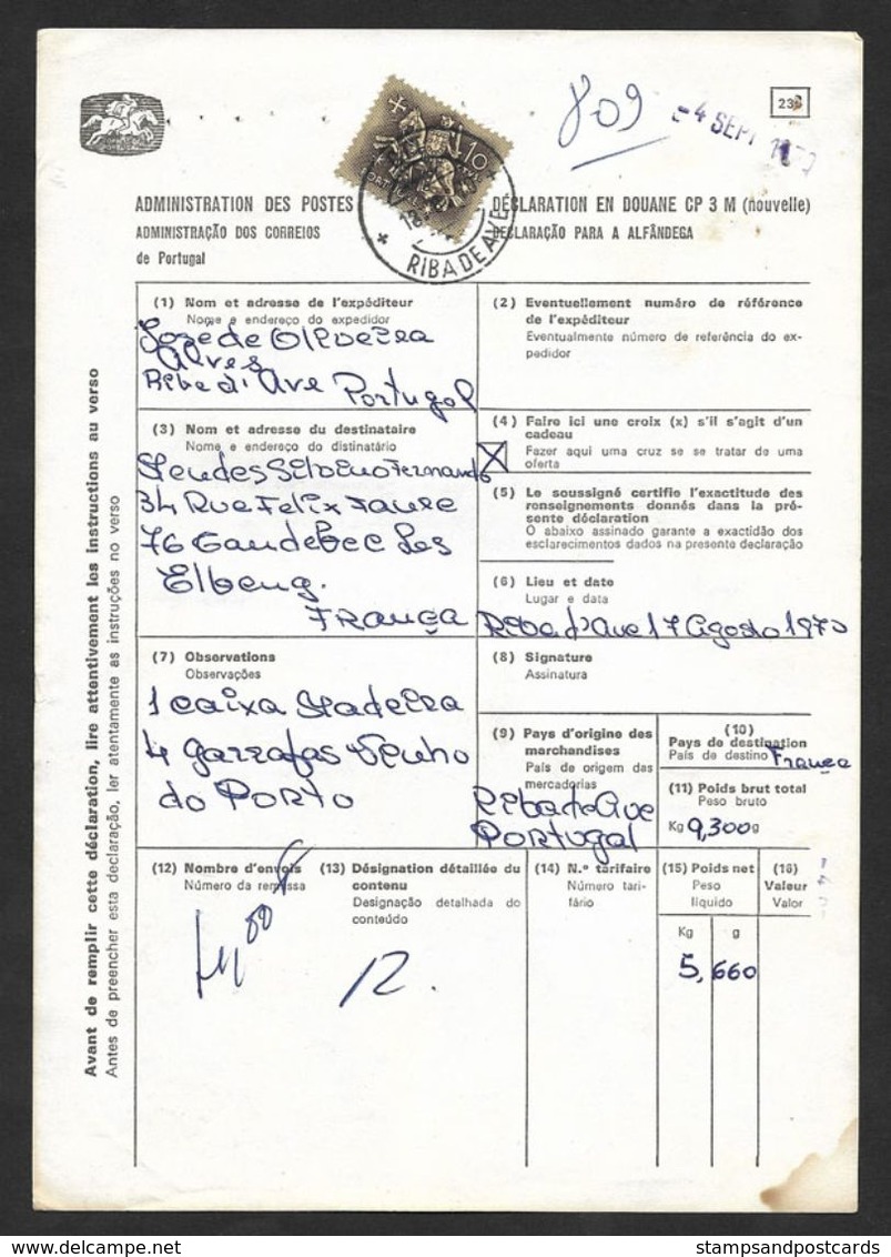 Portugal Declaration Douane Avec Timbre Exportation Vin Porto Riba De Ave 1970 Port Wine Customs Declaration With Stamp - Lettres & Documents