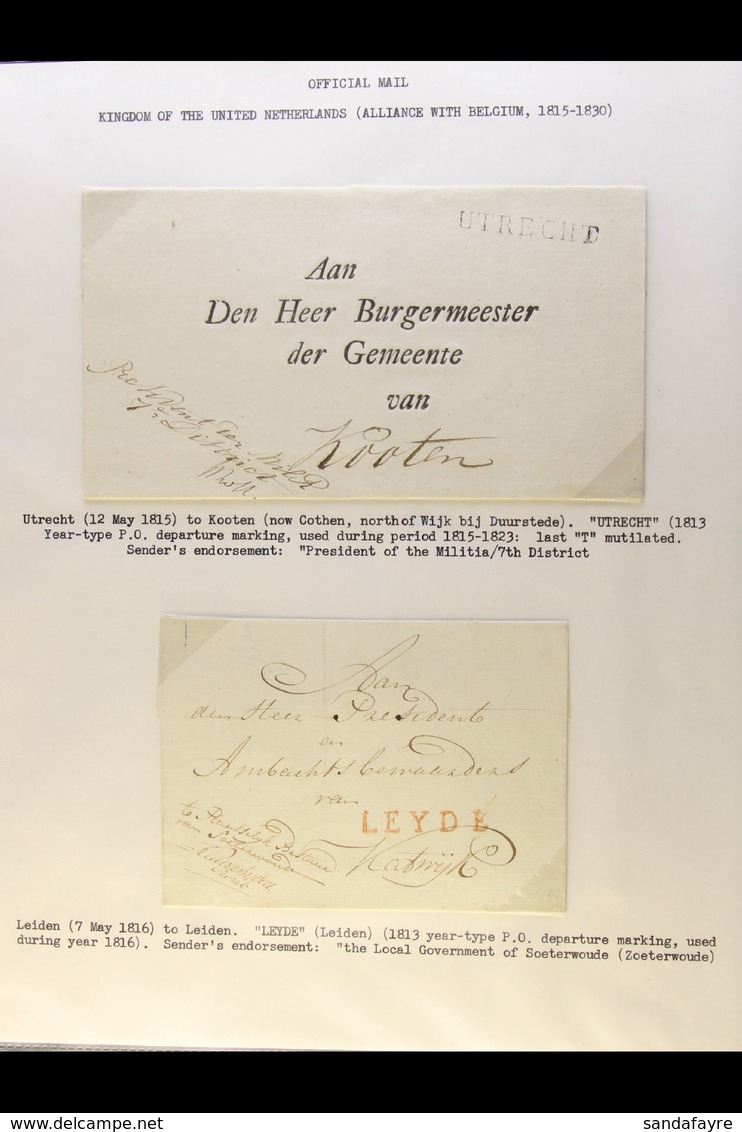 1815-1879 OFFICIAL MAIL. An Interesting Collection Of Stampless ENTIRE LETTERS Nicely Written Up On Leaves, Showing Rang - Autres & Non Classés