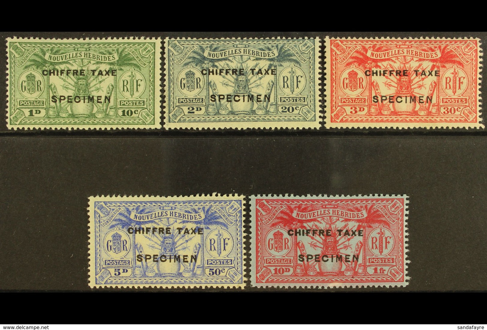 1925 French Currency Postage Due Set Overprinted "Specimen", SG FD53s/7s, Very Fine Mint. (5 Stamps) For More Images, Pl - Sonstige & Ohne Zuordnung