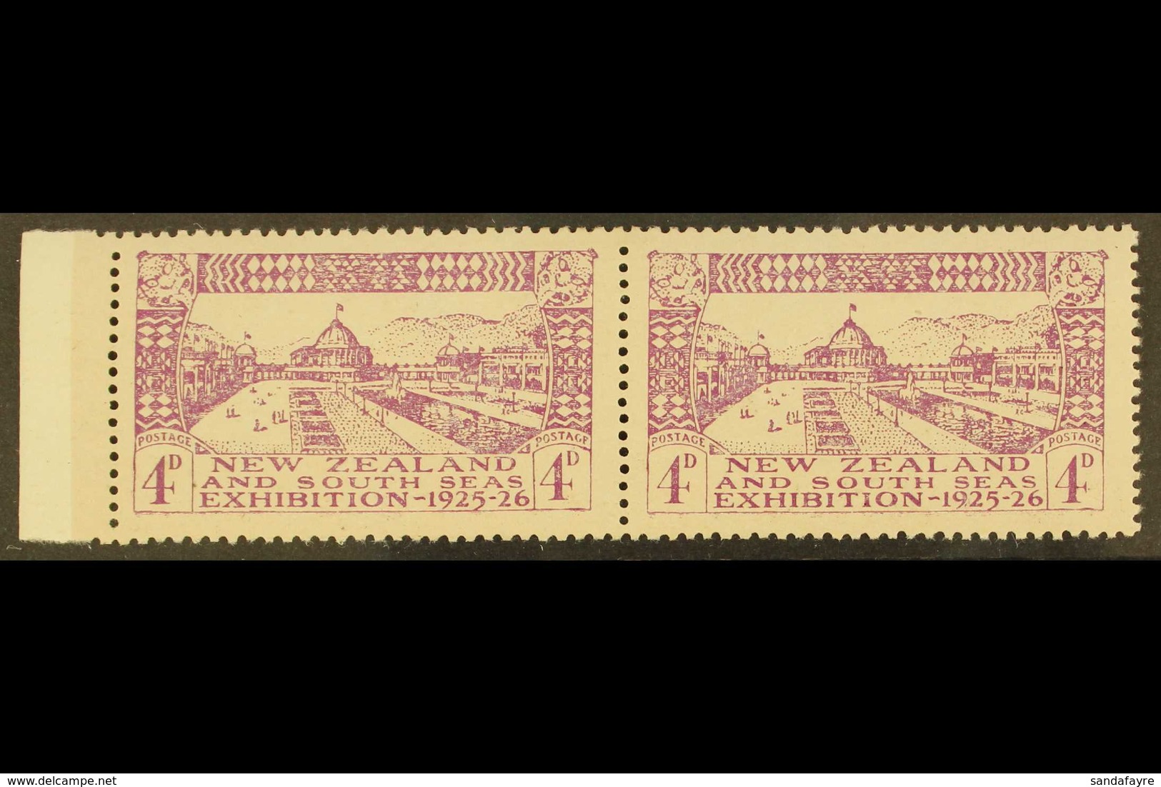 1925 VARIETY Dunedin Exhibition 4d Mauve/pale Mauve Pair, The Left Hand Stamp With "POSTAGF" Variety, SG 465/465a, Very  - Autres & Non Classés