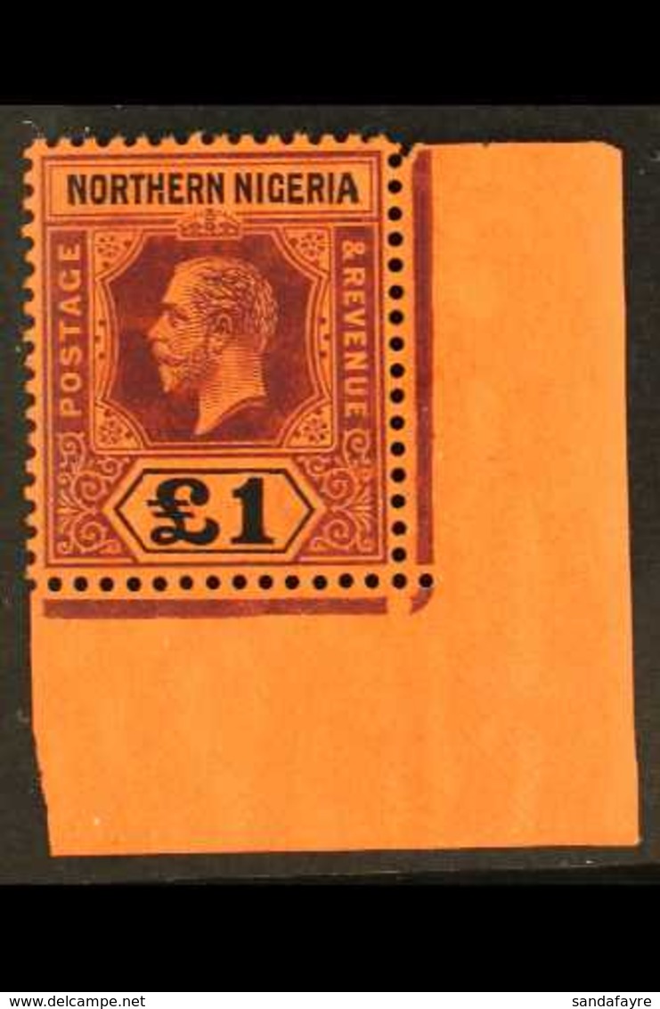 1914 £1 Deep Purple And Black / Red, Wmk Mult Crown CA, SG 12, Never Hinged Mint Example From The Low Right Corner Of Th - Nigeria (...-1960)
