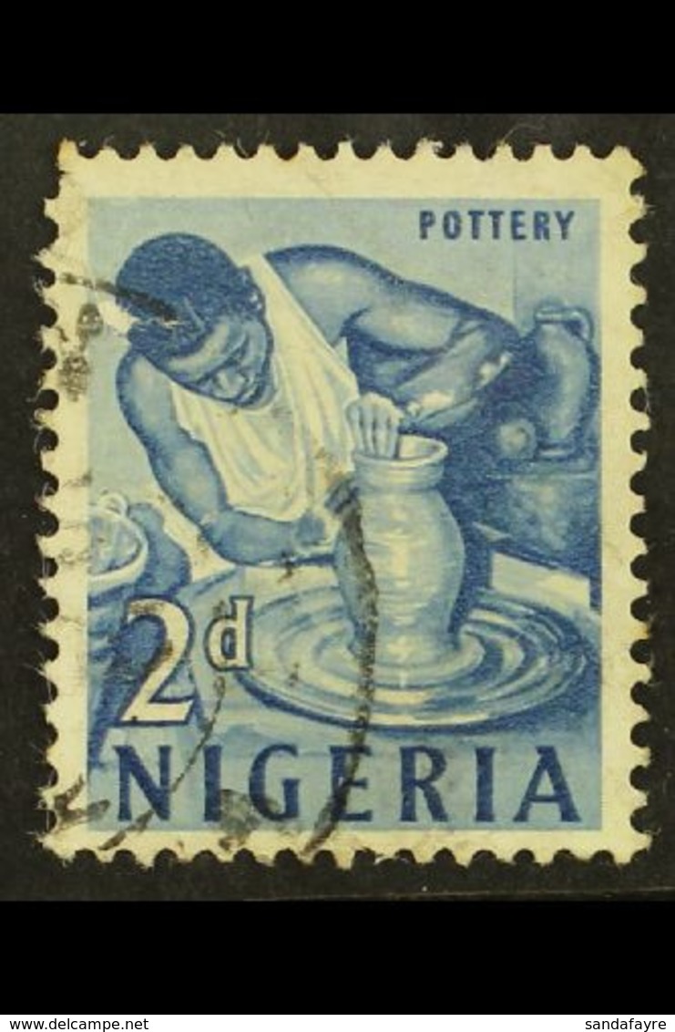 1961 2d Deep Blue Pottery With WATERMARK INVERTED, SG 92w, Used With Light Cds Pmk, Some Creasing, A Missing Perf And A  - Nigeria (...-1960)