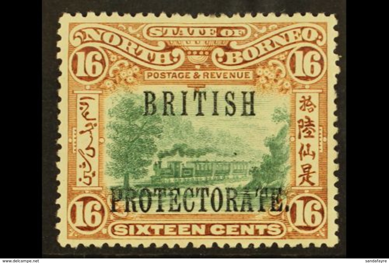 1901 16c Green And Chestnut Railway Train, Perf 14½ - 15, Ovptd British Protectorate, SG 136a, Very Fine And Fresh Mint. - Nordborneo (...-1963)