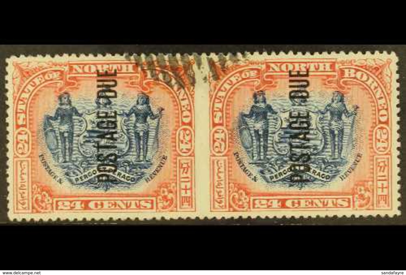 POSTAGE DUE 1897-99 24c Blue And Lake No Wmk, Perf 14½-15 IMPERF. BETWEEN HORIZONTAL PAIR (SG D25 Variety) Used Cancelle - Bornéo Du Nord (...-1963)