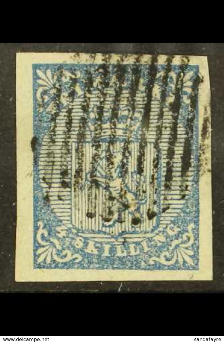 1855 4s Blue Lion (SG 1, Facit 1, Michel 1), Fine Used With Neat 'Gridiron' Cancel, Four Large Margins, Fresh Colour. Fo - Sonstige & Ohne Zuordnung