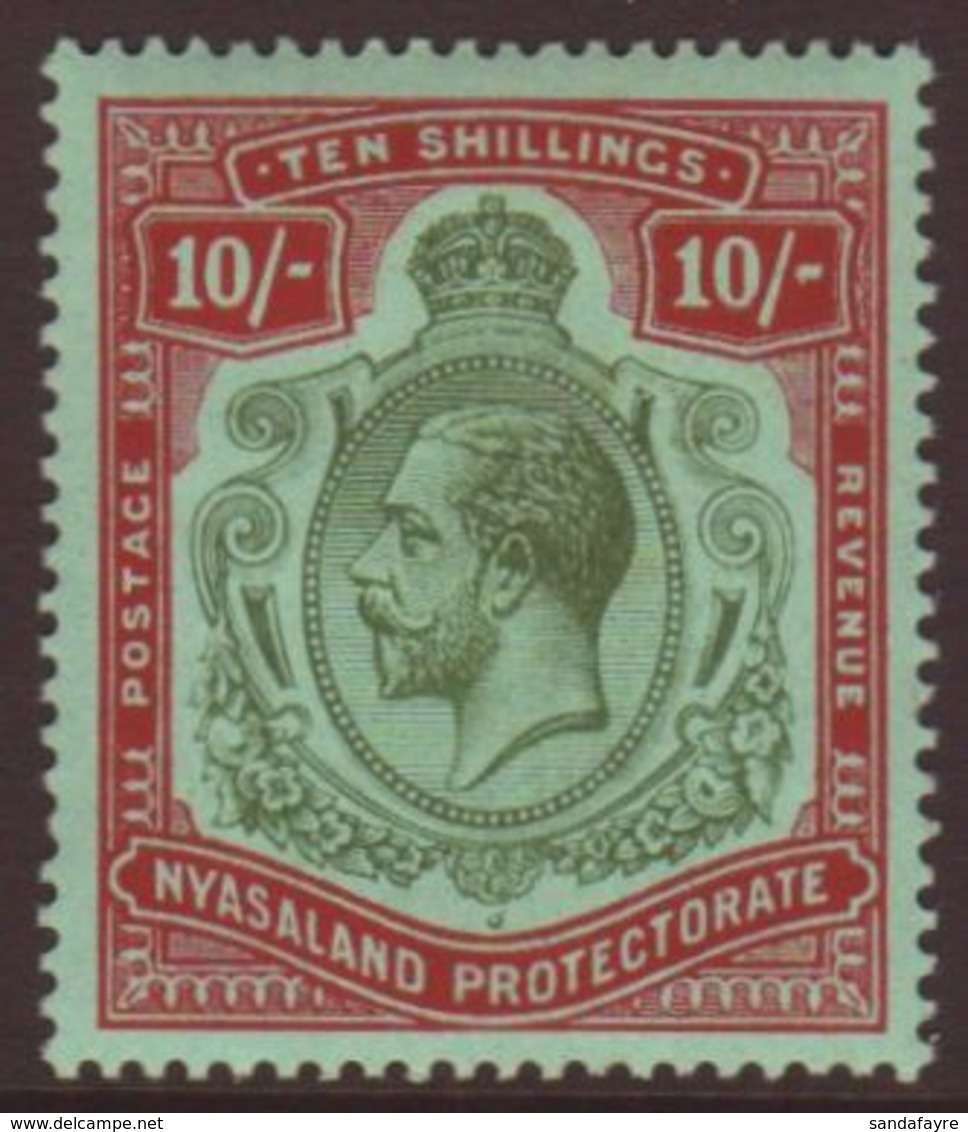 1913-21 10s Green And Deep Scarlet On Green SG 96e, Superb Never Hinged Mint. For More Images, Please Visit Http://www.s - Nyassaland (1907-1953)