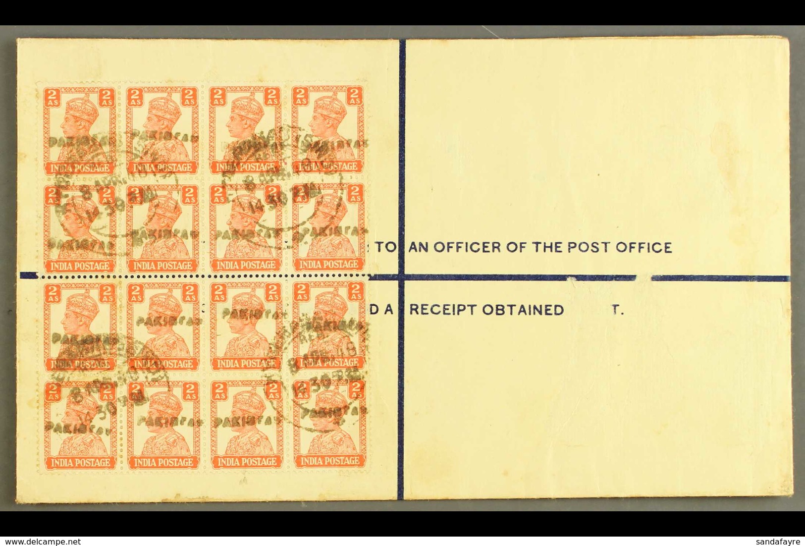 1948 (8 Apr) 4½a Registered Stationery Envelope With "PAKISTAN" Nasik Overprint (26¼ X 3mm), On Reverse A Spectacular Fr - Pakistán