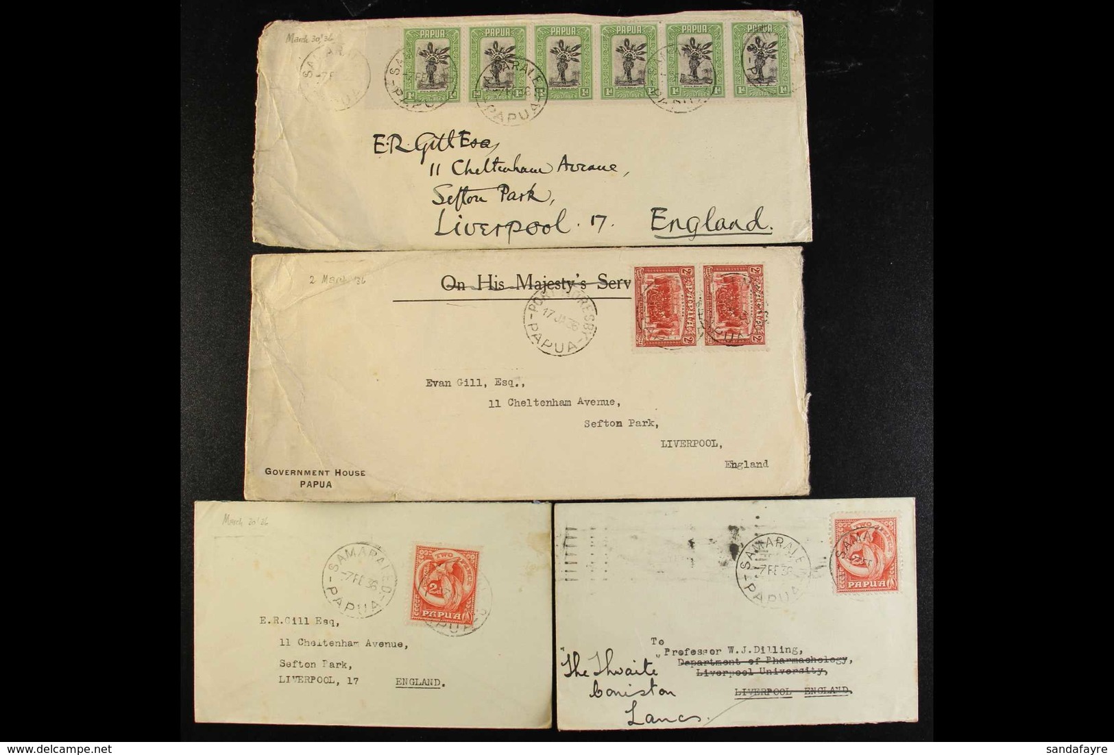 1936-38 COVERS GROUP. A Colourful Selection Of Covers All Sent From Port Moresby Or Samari To Liverpool, England Bearing - Papua-Neuguinea