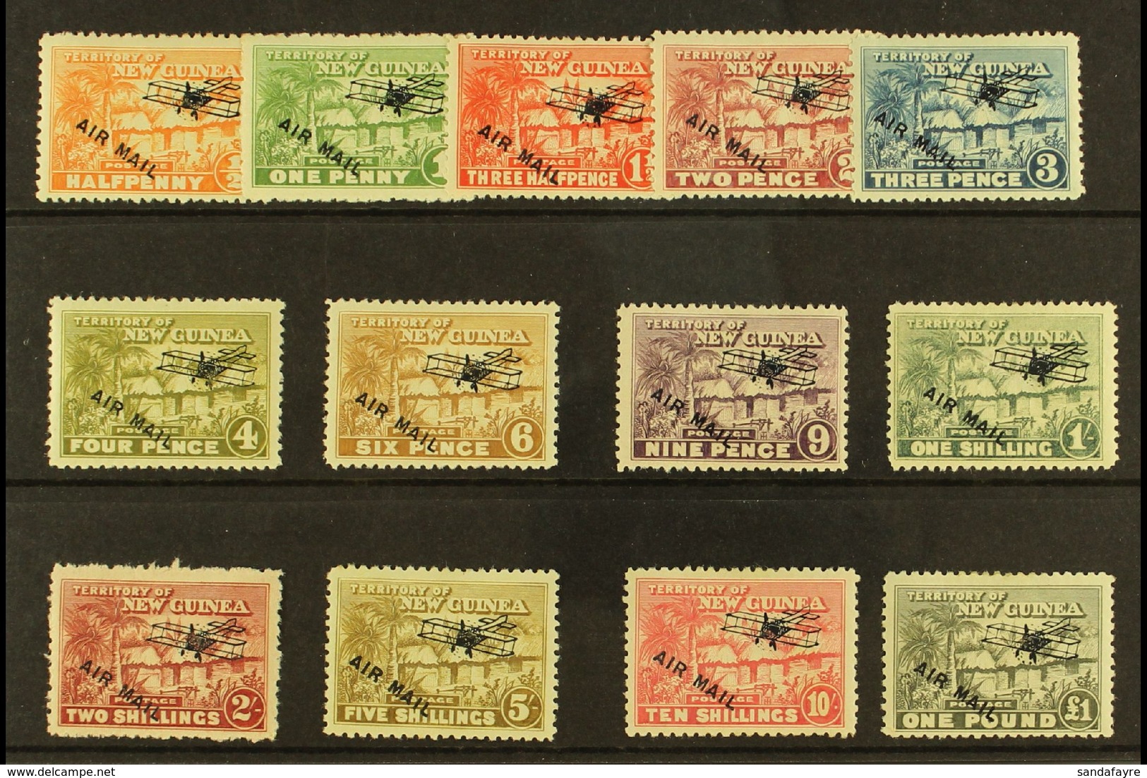 1931 Air Mail Overprint Set On "Huts" Issue Complete, SG 137/49, 1s Hinge Thin Otherwise Very Fine And Fresh Mint. (13 S - Papua New Guinea