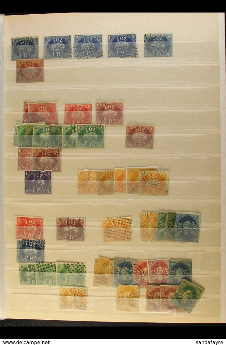 1857 PACIFIC STEAM NAV. COMPANY ACCUMULATION OF FORGERIES Of The Classic 1r & 2r Values In A Wide Range Of Colours. All  - Peru