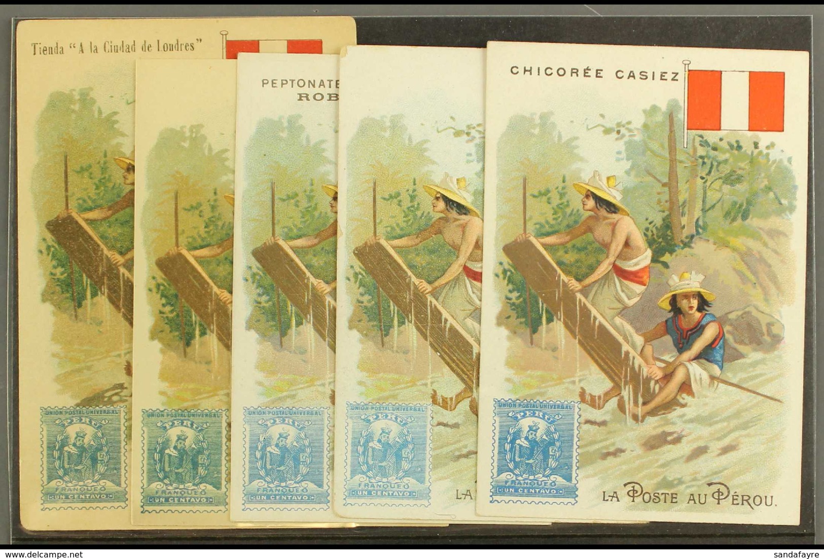 1908 Stamp Designs On Advertising Cards, ALL Different, Seldom Seen (5 Cards) For More Images, Please Visit Http://www.s - Pérou