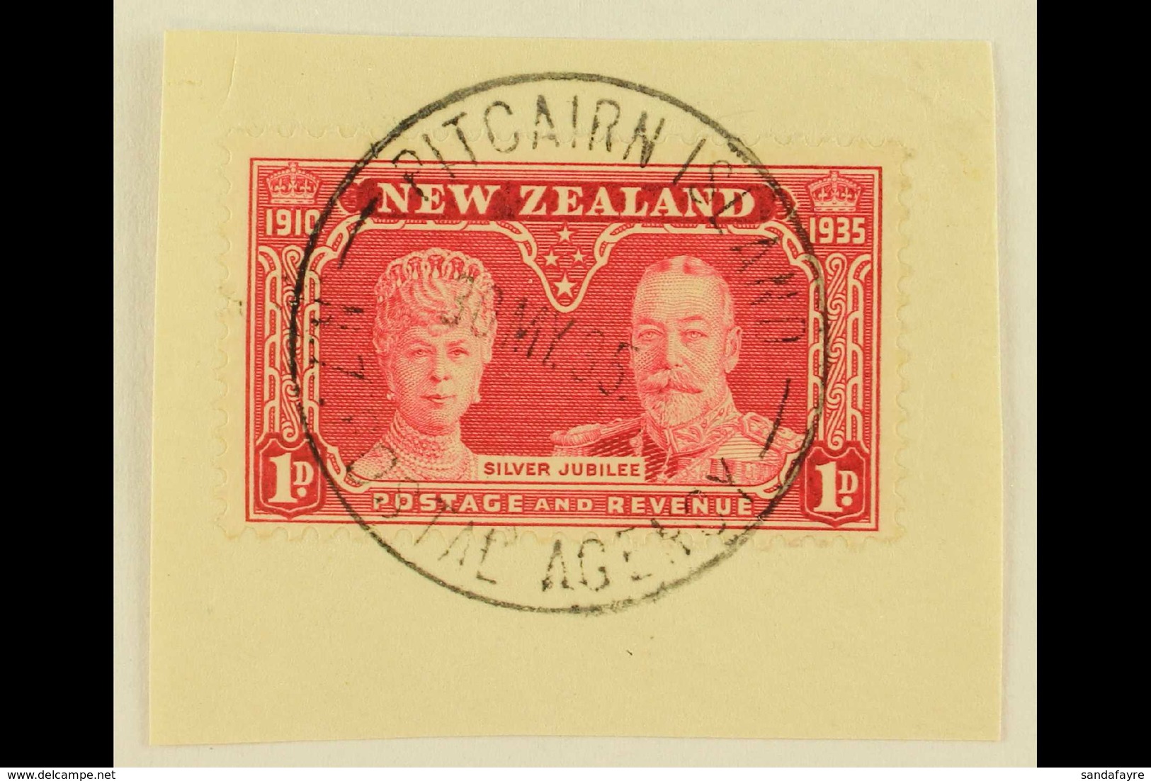 1935 1d Carmine Silver Jubilee Of New Zealand, On Piece Tied By Fine Full "PITCAIRN ISLANDS" Cds Cancel Of 30 MY 35, SG  - Pitcairninsel
