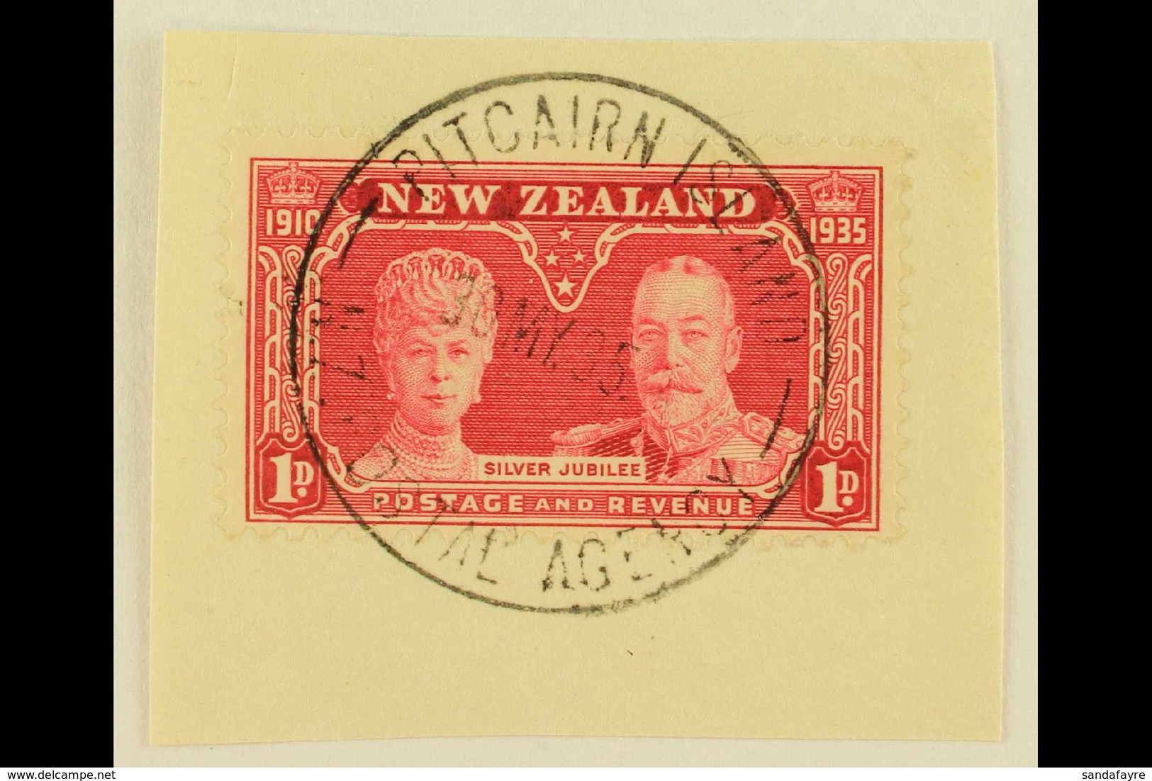 1935 1d Carmine Silver Jubilee Of New Zealand, On Piece Tied By Fine Full "PITCAIRN ISLANDS" Cds Cancel Of 30 MY 35, SG  - Pitcairn