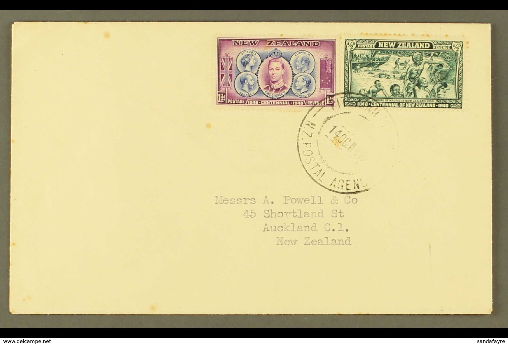 1940 ½d And 1½d Centennial Of New Zealand, On Cover To Auckland Tied By "PITCAIRN ISLAND" Double Ring Cds Cancel Of 14 O - Pitcairninsel