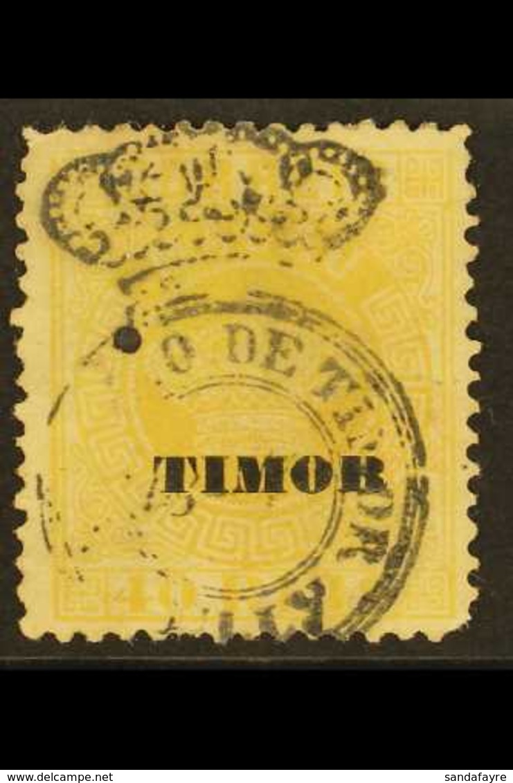 TIMOR 1885 40r Yellow Overprint Perf 12½, SG 5, Used With Nice Almost Complete "Correio De Timor / Dilly" Pre-adhesive T - Otros & Sin Clasificación