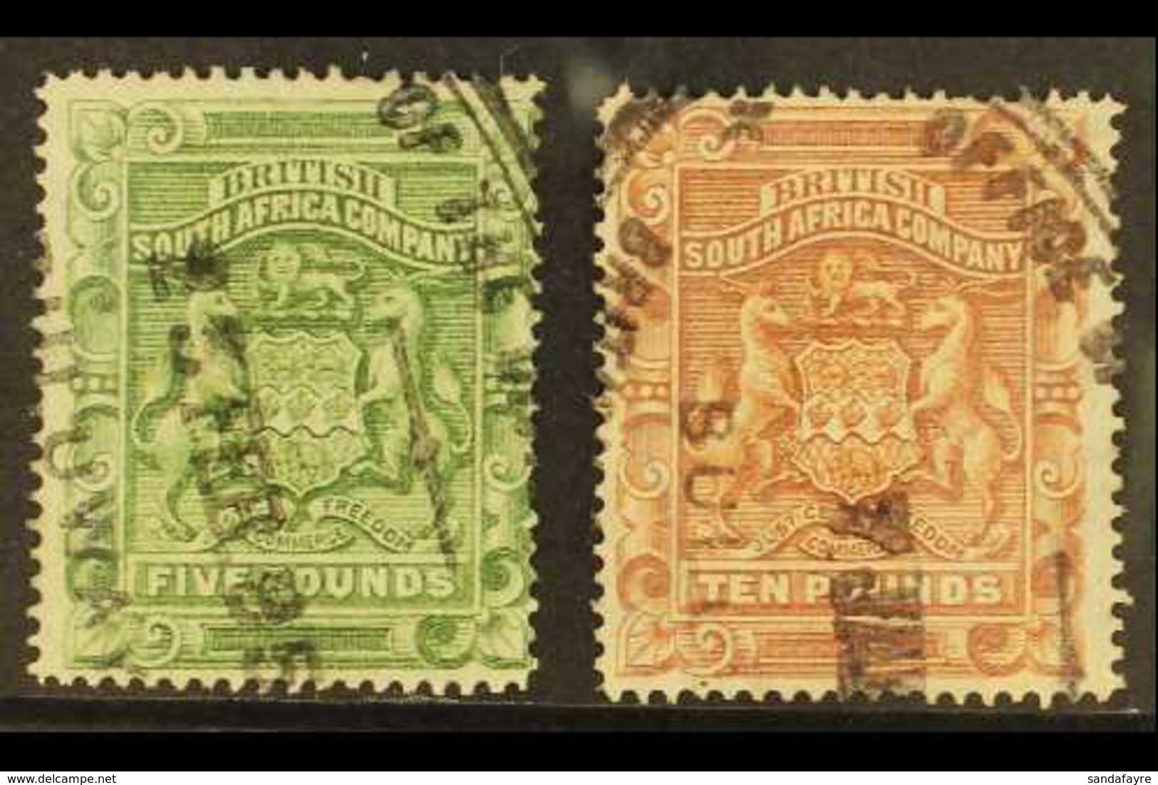 1892-3 £5 Sage-green & £10 Brown, SG 12/13, Fiscally Used With Neat Oval Cancel, Both WITHOUT PERFIN (2). For More Image - Sonstige & Ohne Zuordnung