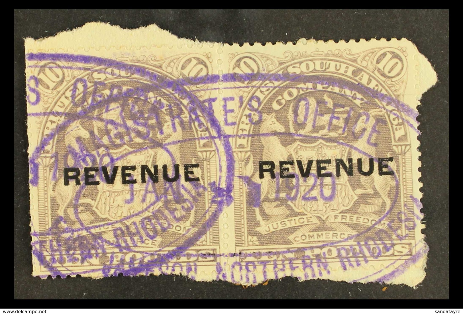 REVENUE STAMPS 1907 "REVENUE" Overprinted £10 Lilac, Barefoot 22, Horiz Pair Fine Used With Violet Oval Cancel. For More - Sonstige & Ohne Zuordnung