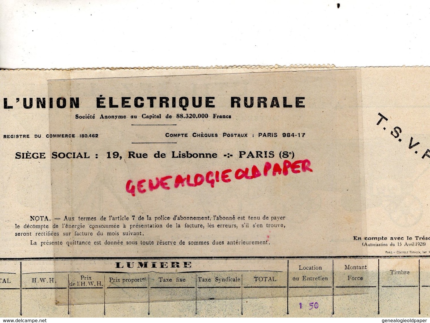 36- LA SOUTERRAINE- FACTURE UNION ELECTRIQUE RURALE-1931- RUE LISBONNE PARIS- A LA FERME-BATTEUSE-AGRICULTURE-BOUILLOIRE - Elektrizität & Gas