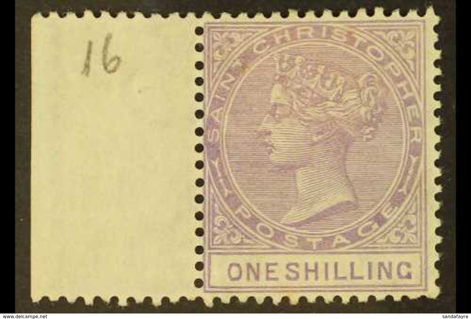 1886 1s Mauve, SG 20, Superb Mint Left Marginal Example. For More Images, Please Visit Http://www.sandafayre.com/itemdet - St.Christopher-Nevis-Anguilla (...-1980)