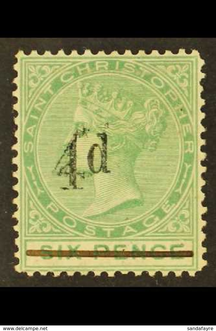 1886 4d On 6d Green, No Stop After "d", SG 25a, Mint With Large Part Gum. For More Images, Please Visit Http://www.sanda - St.Christopher-Nevis-Anguilla (...-1980)