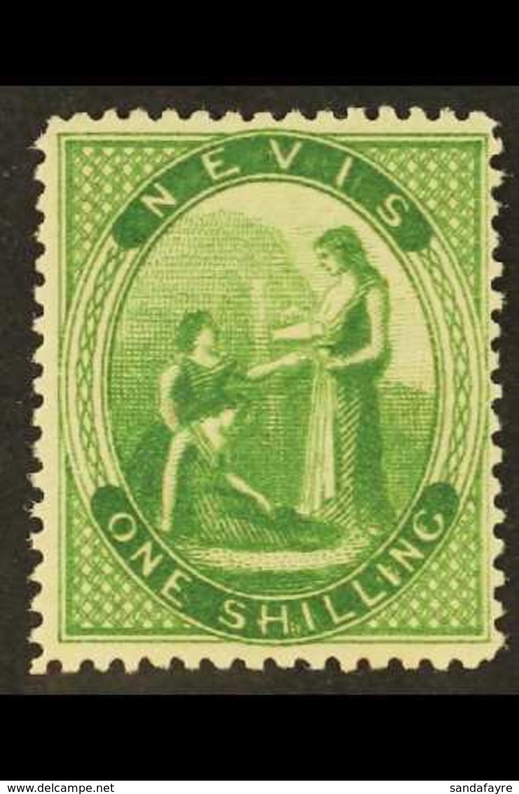 1876 1s Yellow-green, SG 14, A Stunningly Fresh Mint Example With Vibrant Colour, Good Perfs And Large Part Gum, A Gem!  - St.Christopher-Nevis-Anguilla (...-1980)
