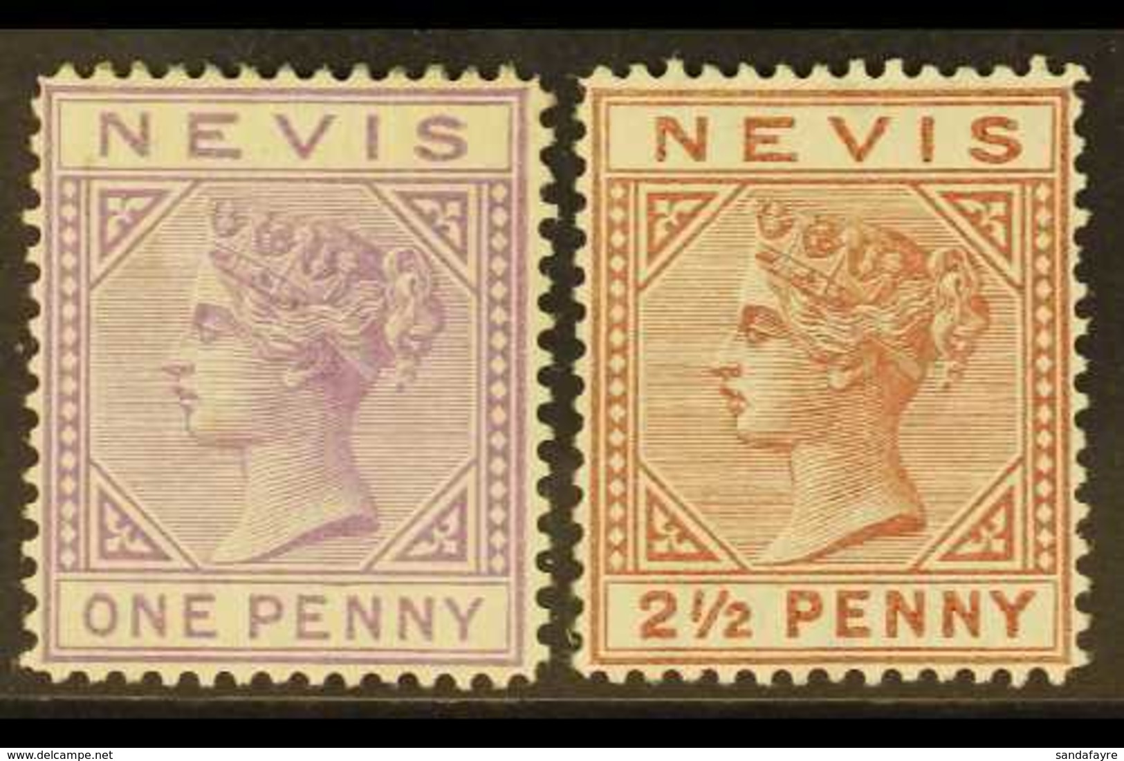 1879-80 1d Lilac-mauve And 2½d Red Brown, Watermark "CC", SG 23/24, Fine Mint. (2) For More Images, Please Visit Http:// - St.Christopher-Nevis & Anguilla (...-1980)