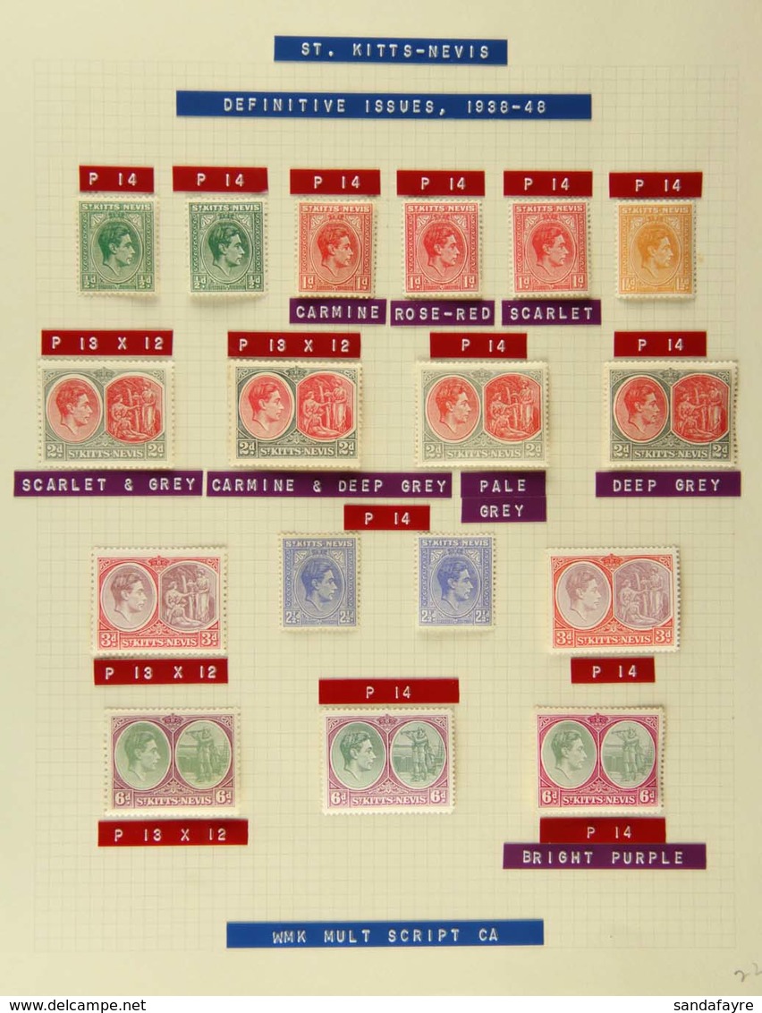 1938-50 DEFINITIVES A Fine Mint Collection On Album Pages With The Complete Basic Set To £1, SG 68a/77f, Including Many  - St.Kitts And Nevis ( 1983-...)