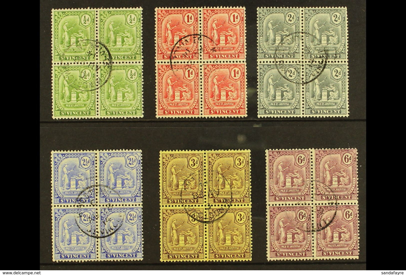 1909-1911 Redrawn Peace Set, SG 102/7, Very Fine Used BLOCKS Of 4 (6 Blocks = 24 Stamps) For More Images, Please Visit H - St.Vincent (...-1979)