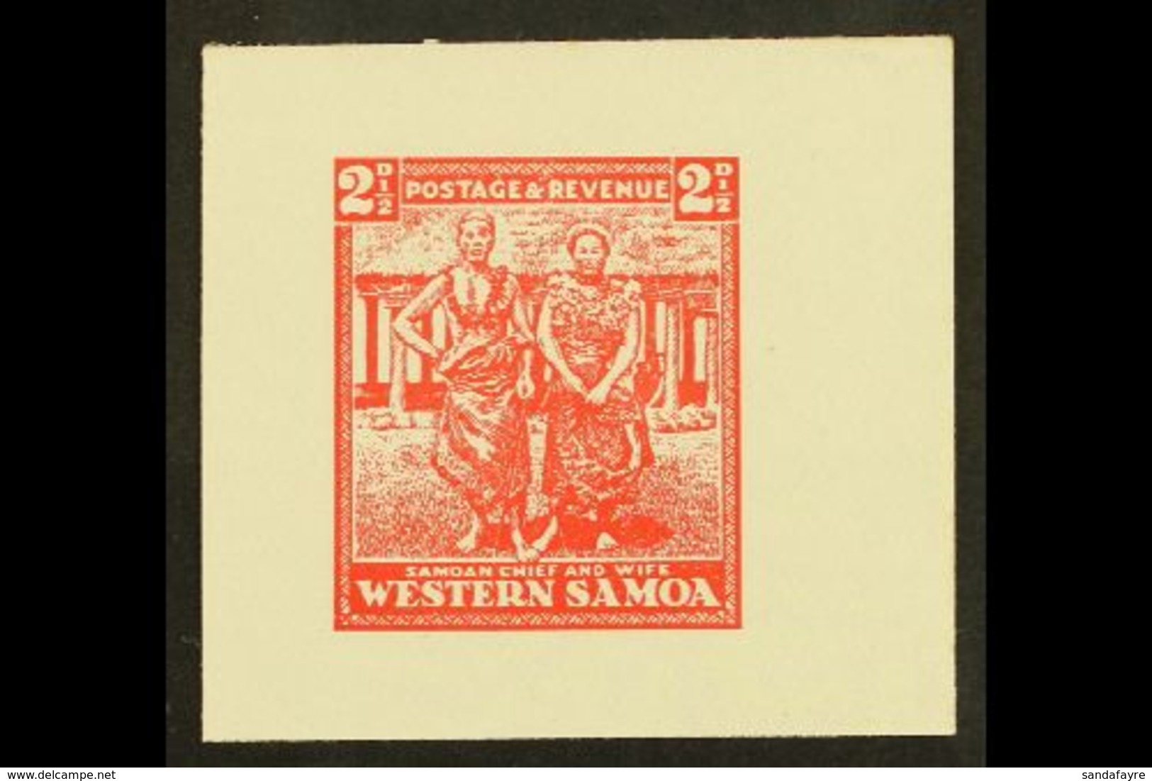 1935 PICTORIAL DEFINITIVE ESSAY Collins Essay For The 2½d Value In Red On Thick White Paper, The "Chief And Wife" Design - Samoa (Staat)