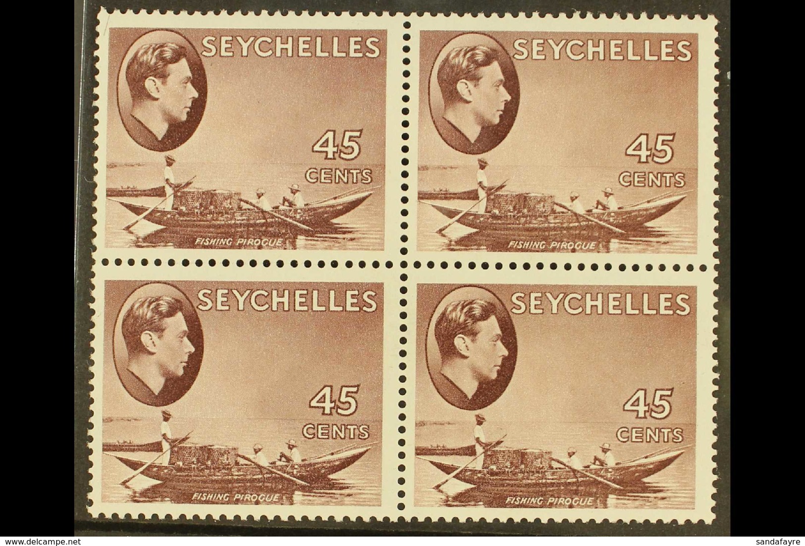 1938-49 NHM MULTIPLE 45c Chocolate On Chalky Paper, SG 143, Block Of 4, Never Hinged Mint. Lovely, Post Office Fresh Con - Seychellen (...-1976)