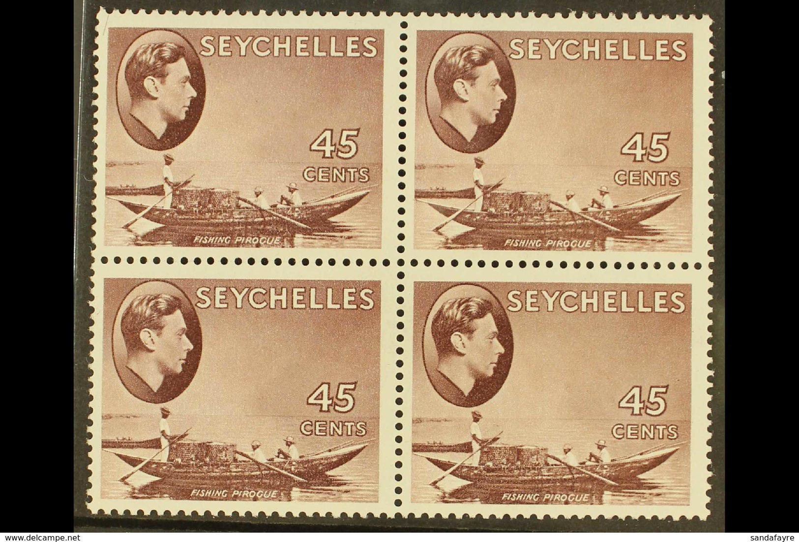 1938-49 NHM MULTIPLE 45c Chocolate On Chalky Paper, SG 143, Block Of 4, Never Hinged Mint. Lovely, Post Office Fresh Con - Seychelles (...-1976)