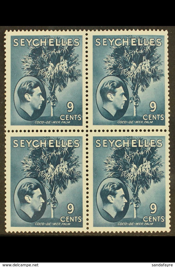 1938-49 NHM MULTIPLE 9c Grey Blue On Chalky Paper, SG 138a, Block Of 4, Never Hinged Mint. Lovely, Post Office Fresh Con - Seychelles (...-1976)