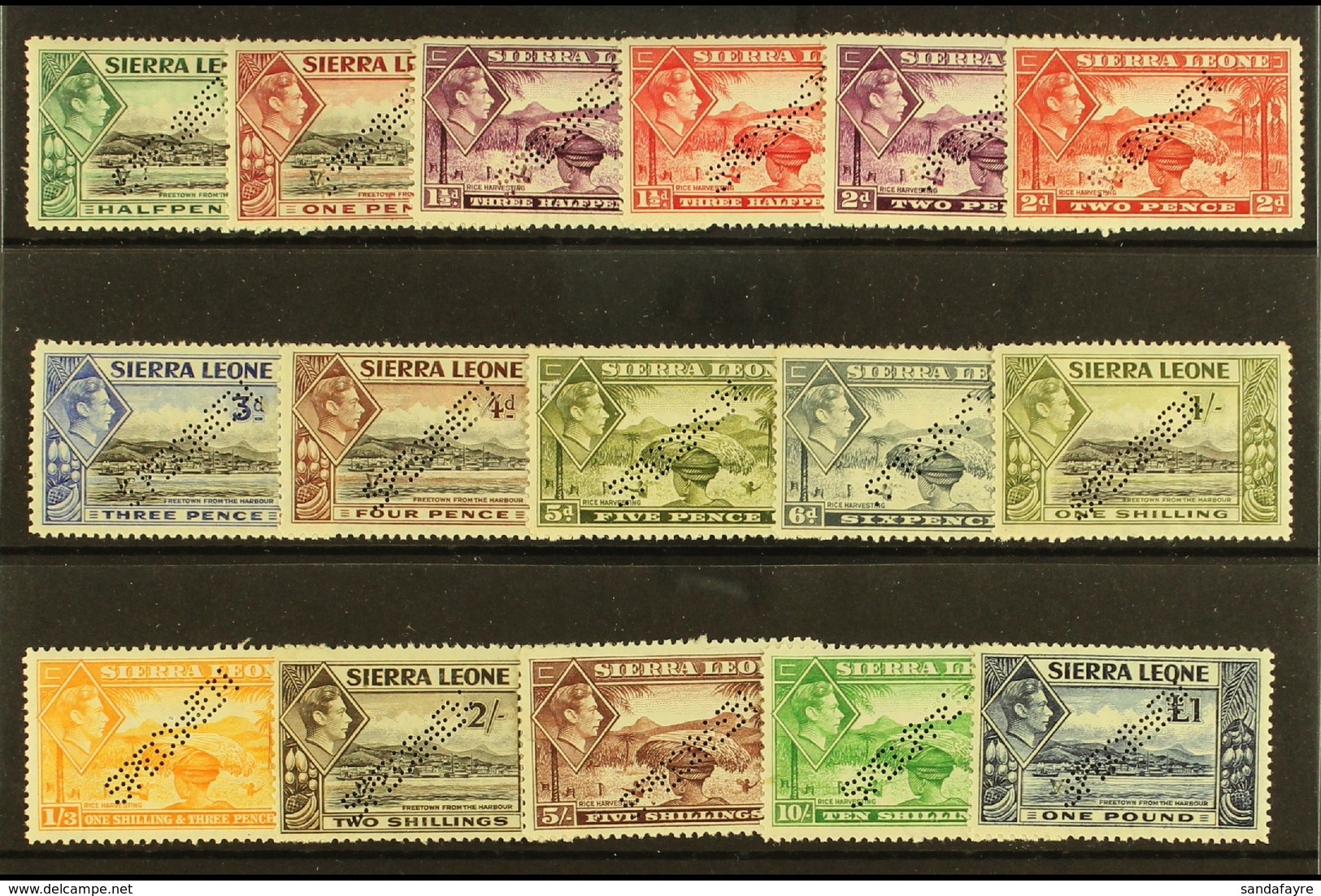 1938 Geo VI Set Complete, Perforated "Specimen", SG 188s/200s, Very Fine Mint , Large Part Og. (16 Stamps) For More Imag - Sierra Leone (...-1960)