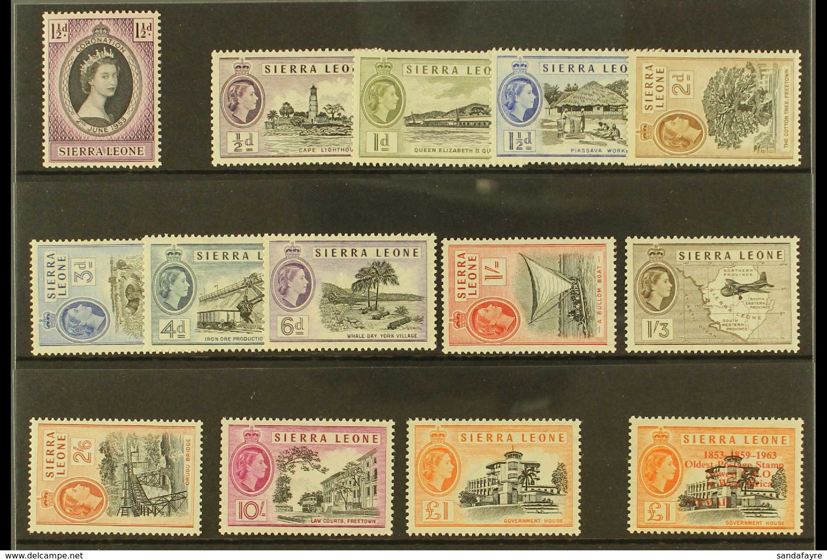 1953-63 NHM COLLECTION Presented On A Stock Card That Includes The 1956-61 Definitive Set & The 1963 Opt'd £1. Lovely !  - Sierra Leone (...-1960)